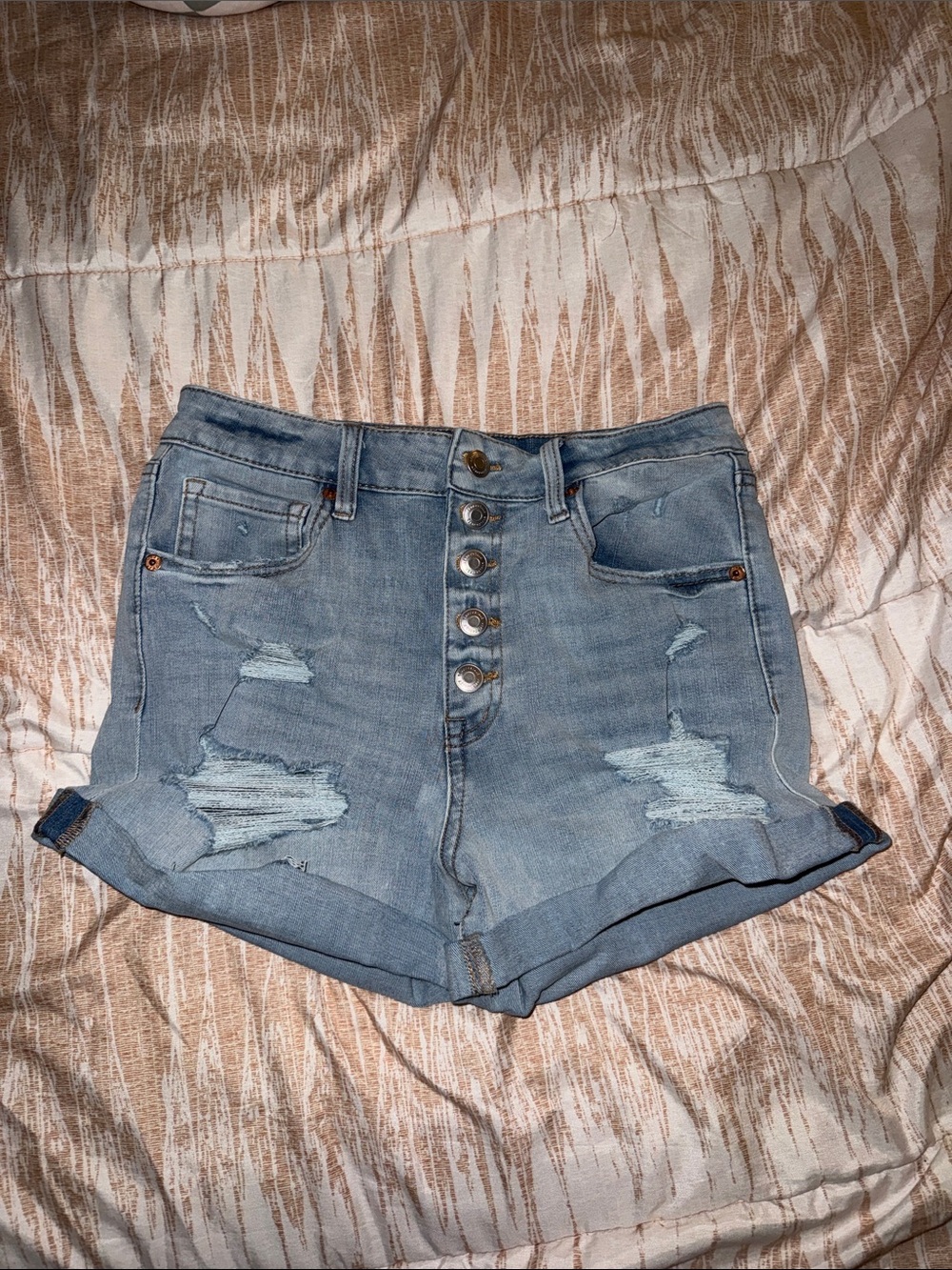 Light Wash Distressed High-Rise Denim Shorts